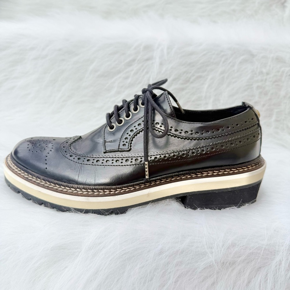 Diesel Black Leather Wingtip Brogue Platform Shoes Sz 38 EU Women’s 162618921469